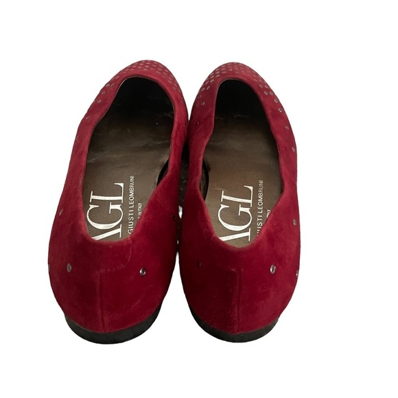 AGL Flats Size 37 US 7 Red Suede Grommet Studs Pointed Almond Toe - Picture 8 of 11